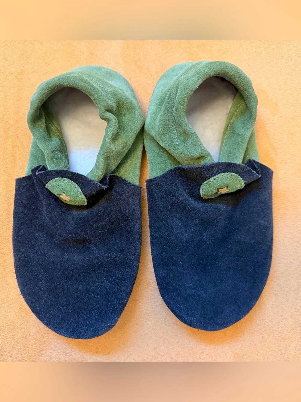 Softstar Kids Brown and Green Slip-On Soft Sole Roo Moccasin Slippers